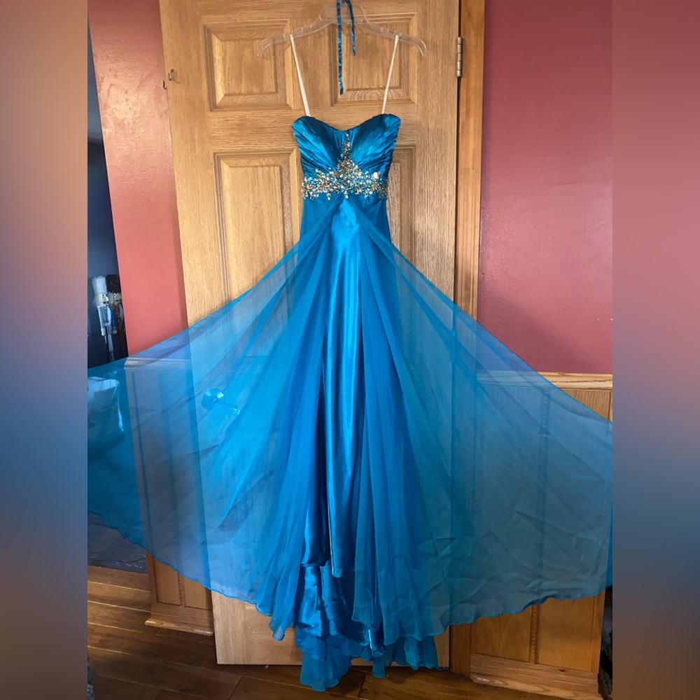 Teal gown with overskirt